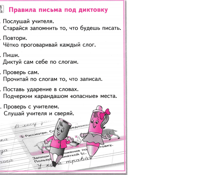 Письмо под диктовку 1 класс. Алгоритм письма под диктовку. Предложения для письма под диктовку. Обучение письму под диктовку. Алгоритм письма под диктовку в 1 классе.