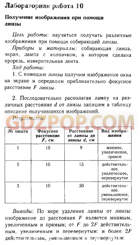 Получение изображения с помощью линзы лабораторная работа 8