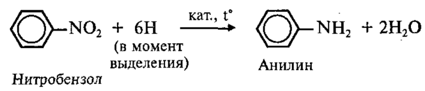 Окисление толуола восстановление нитробензола. Зинин реакция получения анилина. Нитробензол реакции Зинина. Нитробензол в анилин реакция. Зинин Синтез анилина.