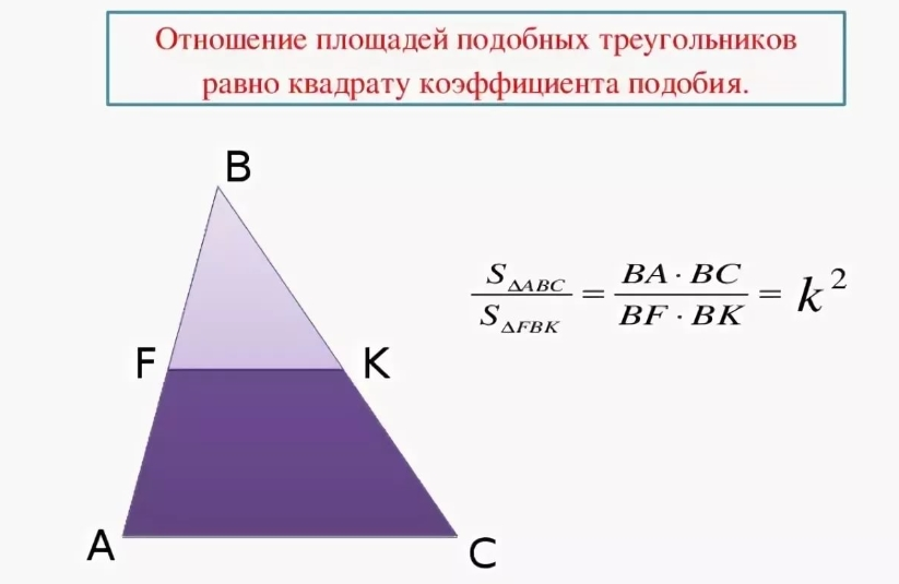 Площадь 2 подобных треугольников. Отношение площадей через коэффициент подобия. Формула отношения площадей треугольников. Коэффициент подобия площадей треугольников. Площадь треугольника квадрат коэффициента подобия.